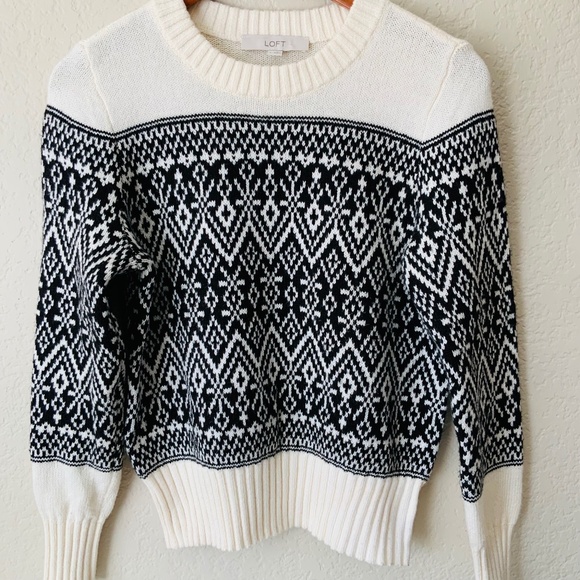Loft Fair Isle Sweater Black & White Size Small - Picture 1 of 5